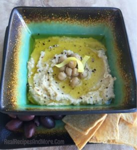 Hummus Dip served with Kalamata Olives and Pita Chips